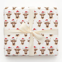 Santa Hat Animal Gift Wrap, Highland Cow Christmas Wrapping Paper, Rustic Cow Wrapping Paper Roll, Holiday Wrapping Paper, Xmas Gift Wrap