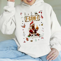 Humorous Santa Chicken Hoodie, F-Caw-F Christmas Hoodie, Rude Holiday Middle Finger Hooded Sweatshirt, Humorous Xmas Farm Animal Present Hoodie