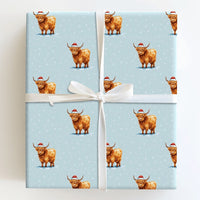 Adorable Winter Cattle Gift Wrap, Santa Highland Cow Wrapping Paper, Rustic Farm Animal Holiday Wrapping Paper, Christmas Gift Wrap Paper Roll