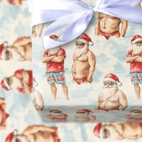 Humorous Gag Christmas Gift Wrap, Buff Santa Wrapping Paper, Shirtless Summer Holiday Wrapping Paper, White Elephant Party Wrapping Paper Roll
