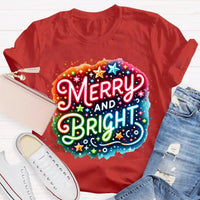 Colorful Retro Holiday Graphic Tee, Merry and Bright Tie Dye Christmas Shirt, Rainbow Xmas T-Shirt, Matching Holiday Outfit