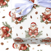 Book Lover Christmas Gift Wrap, Reading Santa Wrapping Paper, Vintage Watercolor Wrapping Paper, Pinecone Holiday Gift Wrap Roll
