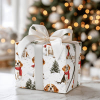 Festive Dog Holiday Wrapping Paper, Beagle Christmas Wrapping Paper, Winter Scarf Puppy Gift Wrap Roll, Beagle Gift Wrap, Dog Lover Present