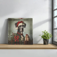 Vintage Holiday Dog Portrait Print, Great Dane Christmas Canvas Art, Festive Puppy Wall Decor, Pet Lover Digital Download