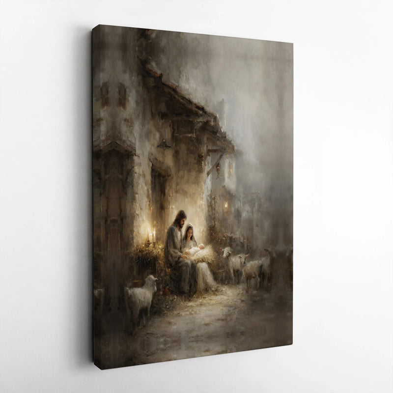 Jesus Mary and Joseph Holy Night Canvas Print, Nativity Scene Canvas Wall Art, Christian Religious Wall Art, Christmas Holiday Decor Present