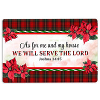 Christian Scripture Holiday Welcome Mat, Joshua 24:15 We Will Serve the Lord Christmas Doormat, Bible Verse Entryway Rug Present