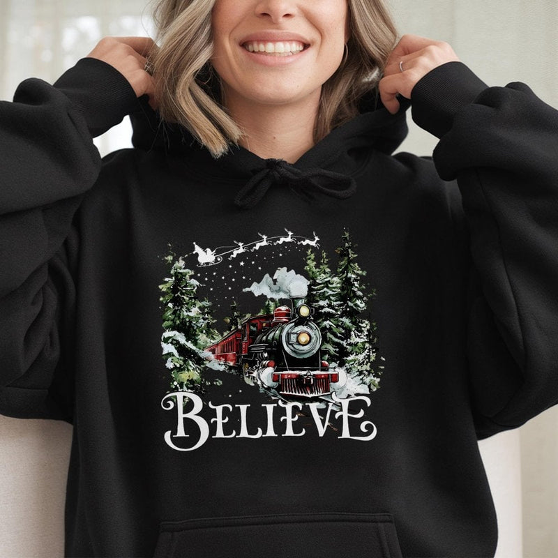 Vintage Winter Holiday Sweatshirt, Believe Christmas Train Hoodie, Comfy Polar Graphic Hoodie, Festive Christmas Hooded Sweater Present
