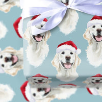Santa Dog Gift Wrap, Golden Retriever Christmas Wrapping Paper, Adorable Puppy Holiday Wrapping Paper, Xmas Dog Lover Gift Wrapping Paper