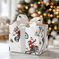Dirt Bike Santa Tricks Gift Wrap, Motocross Santa Christmas Wrapping Paper, Winter Motorcycle Wrapping Paper, Biker Holiday Gift Wrap