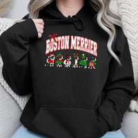 Festive Dog Holiday Hoodie, Boston Terrier Christmas Hoodie, Retro Christmas Dog Hooded Sweatshirt, Adorable Xmas Dog Lover Present, Holiday Present