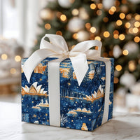 Opera House Skyline Gift Wrap, Sydney Christmas Wrapping Paper, Australian Harbour Bridge Wrapping Paper, Navy Blue Holiday Gift Wrap Roll