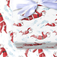 Whimsical Christmas Cloud Gift Wrap, Superhero Flying Santa Wrapping Paper, Humorous Holiday Hero Wrapping Paper, Flying Santa Gift Wrap