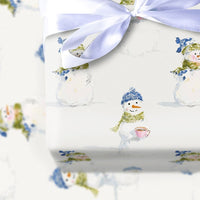 Adorable Snowman Holiday Wrapping Paper, Watercolor Snowman Wrapping Paper, Whimsical Christmas Wrapping Paper Roll, Winter Present Gift Wrap