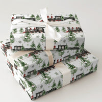 Steam Engine Winter Gift Wrap, Vintage Christmas Train Wrapping Paper, Retro Holiday Train Wrapping Paper, Nostalgic Xmas Gift Wrap Roll