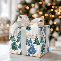Watercolor Landmark Gift Wrap, Taj Mahal Christmas Tree Wrapping Paper, Blue Green Pine Tree Wrapping Paper, Holiday Travel Gift Wrap