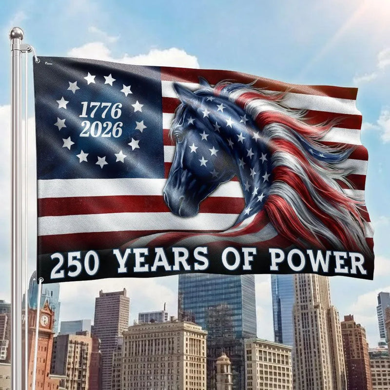 250 Years of Power Flag 1776-2026 | Patriotic Horse Americana House Flag | Double-Sided UV-Resistant Polyester | Commemorative Gift