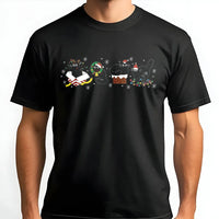 Humorous Kitty Holiday Pet Graphic Tee, Black Cat Santa Christmas T-Shirt, Adorable Spooky Xmas Cat Lover Shirt, Festive Animal Top