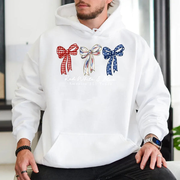 Patriotic Coquette Bow Sweatshirt | America 250 Years Graphic | Soft Cotton Blend | 4th of July Gift for Women