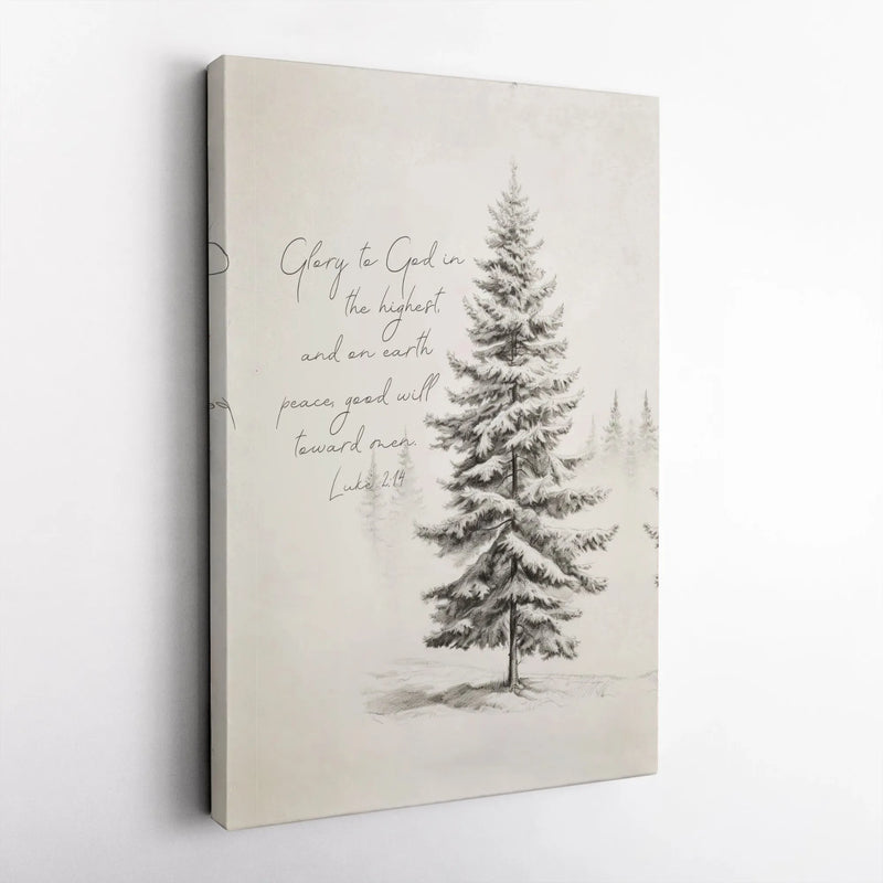 Christmas Bible Verse Canvas Print, Luke 2:14 Canvas Wall Art, Pine Tree Scripture Wall Decor, Christian Holiday Home Canvas, Faith Present