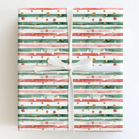 Red and Green Christmas Gift Wrap, Watercolor Stripe Wrapping Paper, Gold Foil Dot Holiday Present Paper, Festive Stripe Wrapping Paper Roll