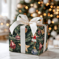 Traditional Ornament Holiday Gift Wrap, Vintage Christmas Tree Wrapping Paper, Angel Bauble Wrapping Paper, Nostalgic Gift Wrap Roll