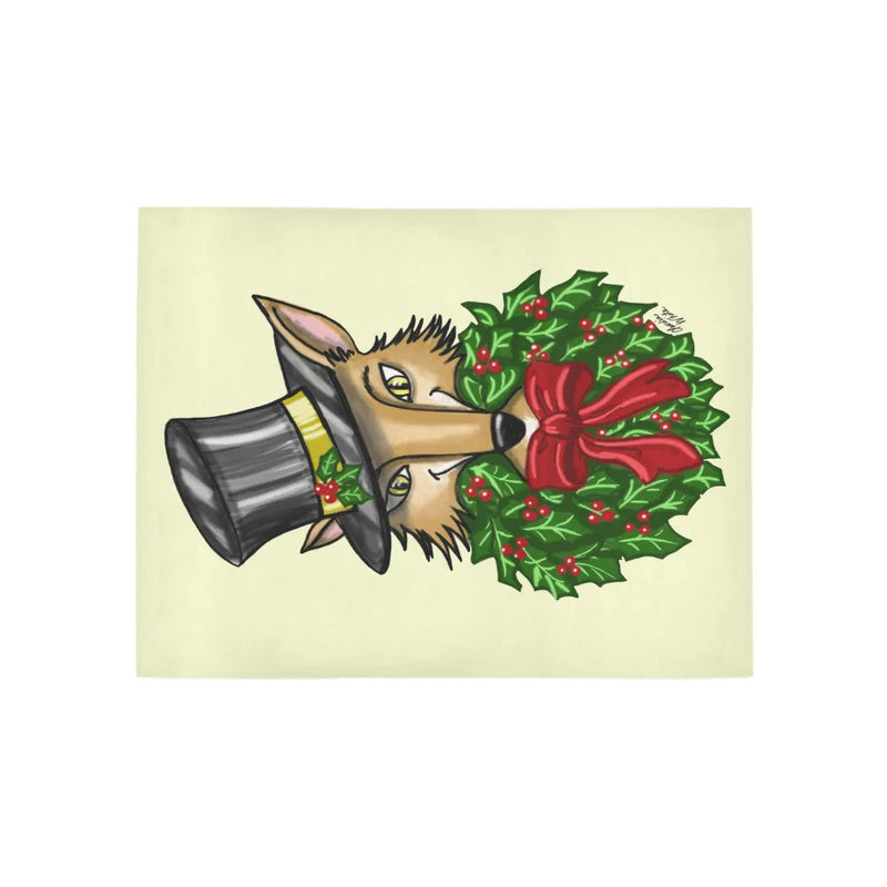 Holiday Wreath Winter Hallway Rug, Christmas Fox Runner Rug, Festive Woodland Animal Floor Mat, Christmas Kitchen Runner Rug, Present