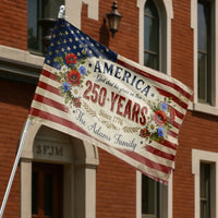America 250 Years House Flag | Personalized Patriotic Floral Semicircle Design Since 1776| Premium Double-Sided Weather-Resistant Outdoor Flag | Commemorative Gift for Patriotic Families