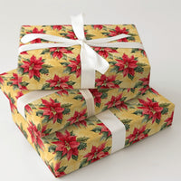Vintage Christmas Floral Gift Wrap, Red Poinsettia Wrapping Paper, Botanical Holly Berry Present Wrap, Holiday Winter Gift Wrapping Paper