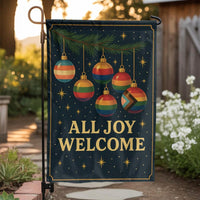 Pride Christmas Ornaments Garden Flag, All Joy Welcome Garden Flag, Inclusive Rainbow Yard Flag, Holiday Lawn Banner, Christmas Garden Flag