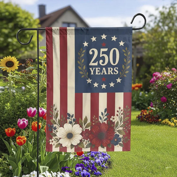 Betsy Ross 250th Anniversary Garden Flag | Patriotic US 13 Stars Floral Print Double Sided | Premium Weather-Resistant Double-Layer Polyester | America 250 Year Outdoor Collector's Yard Gift