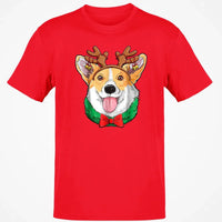 Holiday Dog Lover T-Shirt, Corgi Christmas Reindeer Antlers Shirt, Adorable Xmas Puppy Graphic Tee, Festive Corgi Shirt, Winter Holiday Present