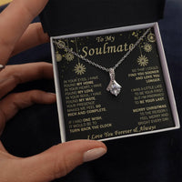 Cubic Zirconia Pendant Necklace, Soulmate Ribbon Necklace, 14k White Gold Over Stainless Steel Romantic Christmas Jewelry for Wife