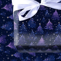 Purple Blue Tree Gift Wrap, Starry Night Forest Wrapping Paper, Celestial Christmas Wrapping Paper, Magical Winter Holiday Gift Wrap