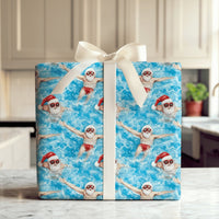 Tropical Pool Santa Gift Wrap, Swimming Santa Wrapping Paper, Humorous Christmas in July Wrapping Paper, Summer Holiday Present Wrap Paper