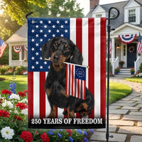 Dachshund Garden Flag 250 Years of Freedom | Patriotic Dog American Flag Design | Double-Sided Weather-Resistant Polyester | USA Independence Gift
