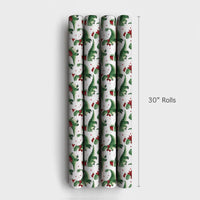 Santa Hat Dino Gift Wrap, Christmas Dinosaur Wrapping Paper, Watercolor Holiday Wrapping Paper, Festive Kids Present Wrap, Xmas Gift Wrap