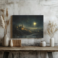 Holy Night Sky Oil Painting Canvas Wall Art, Star of Bethlehem Ancient City Canvas, Christian Nativity Print, Religious Christmas Art