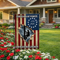 Lineman Garden Flag | 250 Years of Power 1776-2026 Commemorative | Double-Sided Patriotic Outdoor Decor | Gift for Electrical Workers