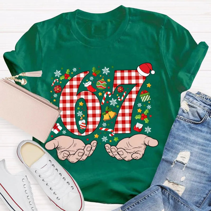 Candy Cane Snowflakes Christmas T-Shirt, Six to Seven Santa Hat Shirt, Festive Holiday Graphic Tee, Winter Xmas Shirt, Christmas Family Present