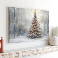 Winter Pine Forest Landscape Print, Snowy Christmas Tree Canvas Wall Art, Holiday Farmhouse Decor, Digital Download Christmas Present