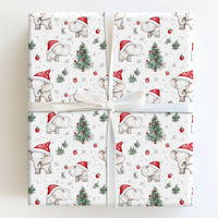 Santa Hat Holiday Gift Wrap, Baby Elephant Christmas Wrapping Paper, Adorable Watercolor Animal Wrapping Paper, Kids Christmas Gift Wrap Roll