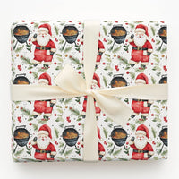 Santa Grilling Gift Wrap, BBQ Santa Wrapping Paper, Kettle Grill Santa Christmas Paper, Barbecue Present Wrap