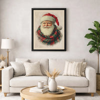 Vintage Santa Claus Canvas Print, Santa Claus Canvas Wall Art, Plaid Scarf Christmas Canvas, Holiday Wall Art, Festive Home Decor Present