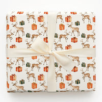 Woodland Deer and Presents Gift Wrap, Watercolor Reindeer Wrapping Paper, Rustic Christmas Deer Wrapping Paper, Holiday Gift Wrap Roll