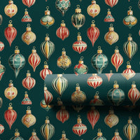 Retro Christmas Ornament Gift Wrap, Vintage Ornament Wrapping Paper, Classic Dark Green Wrapping Paper, Holiday Present Gift Wrap Roll