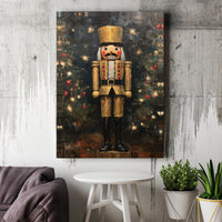 Impressionist Christmas Soldier Canvas, Gold Nutcracker Canvas Wall Art, Holiday Seasonal Wall Art, Festive Winter Home Decor Canvas Print