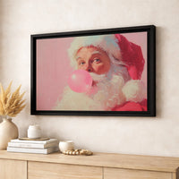 Quirky Santa Claus Canvas Print, Humorous Santa Blowing Bubble Gum Canvas, Bubblegum Christmas Canvas, Retro Xmas Wall Decor, Holiday Present