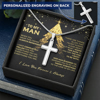 Custom Engraved Religious Faith Pendant, Personalized Cross Necklace for Men, Stainless Steel Cross Necklace, Christmas Present for Husband