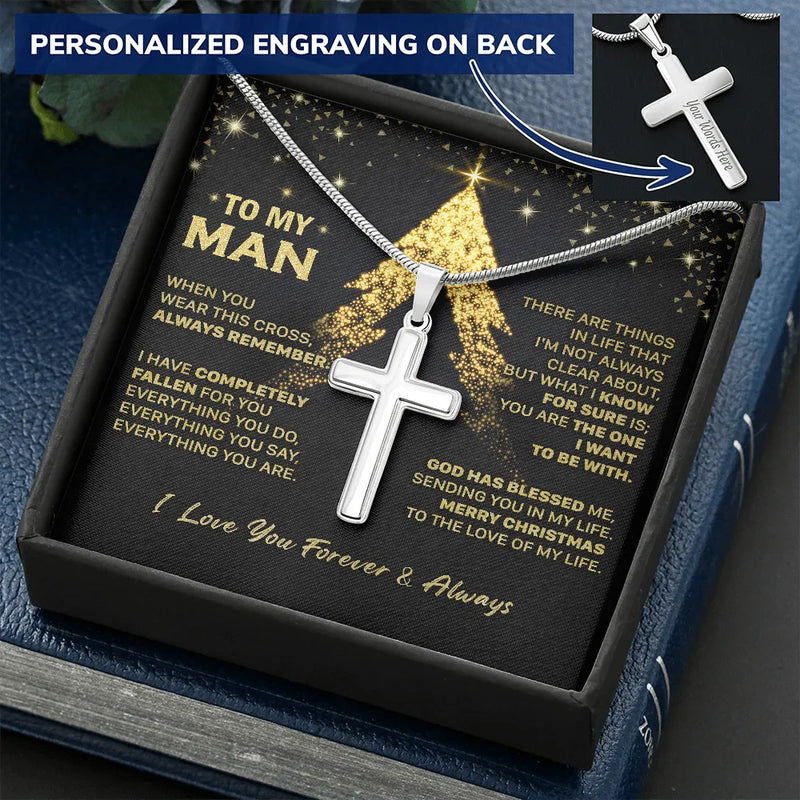 Custom Engraved Religious Faith Pendant, Personalized Cross Necklace for Men, Stainless Steel Cross Necklace, Christmas Present for Husband