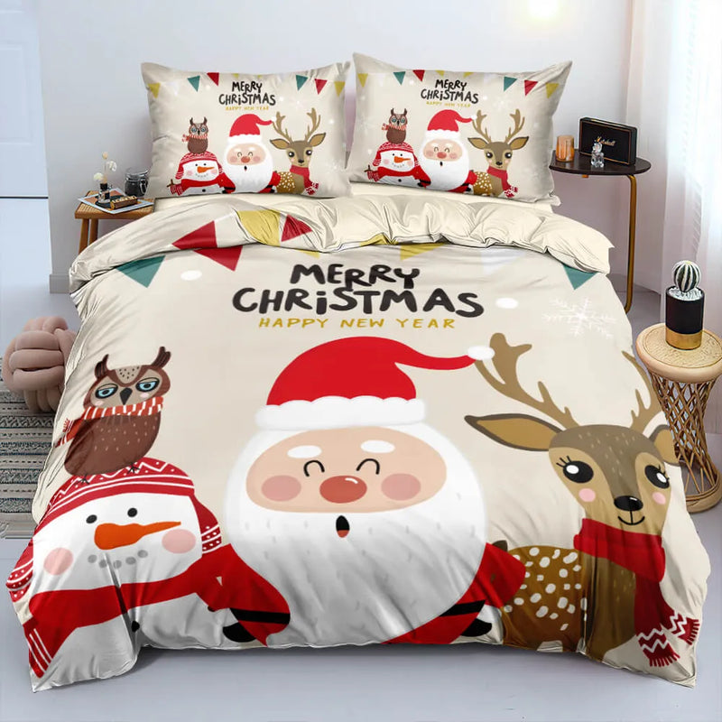 Reindeer Snowman Bedding Set, Santa Claus Duvet Cover Set, Cartoon Christmas Quilt Cover, Holiday Comforter Cover, Kids Xmas Present
